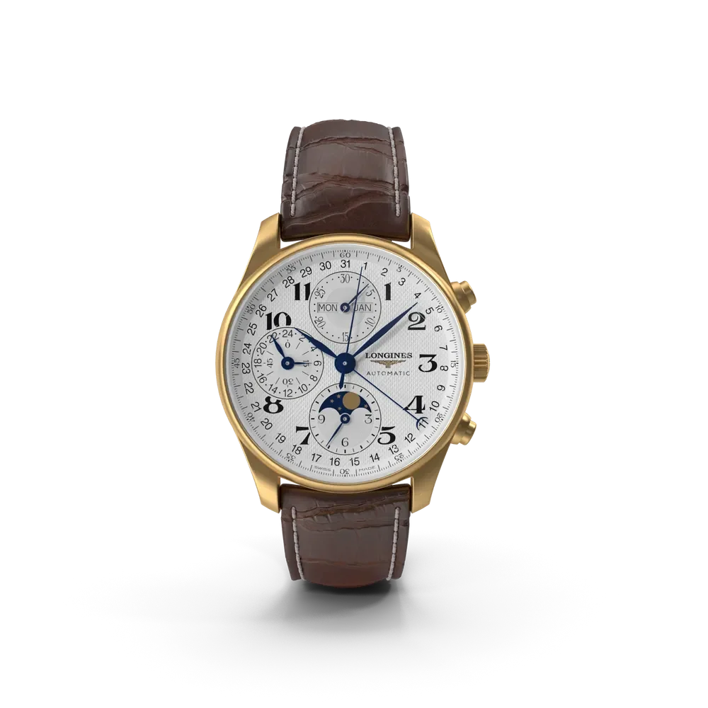 Brown genuine leather belt watch with minimalist dial on a wooden surface