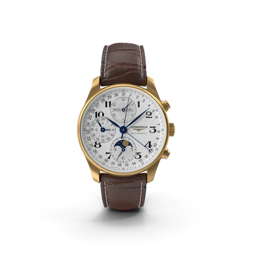 Brown genuine leather belt watch with minimalist dial on a wooden surface