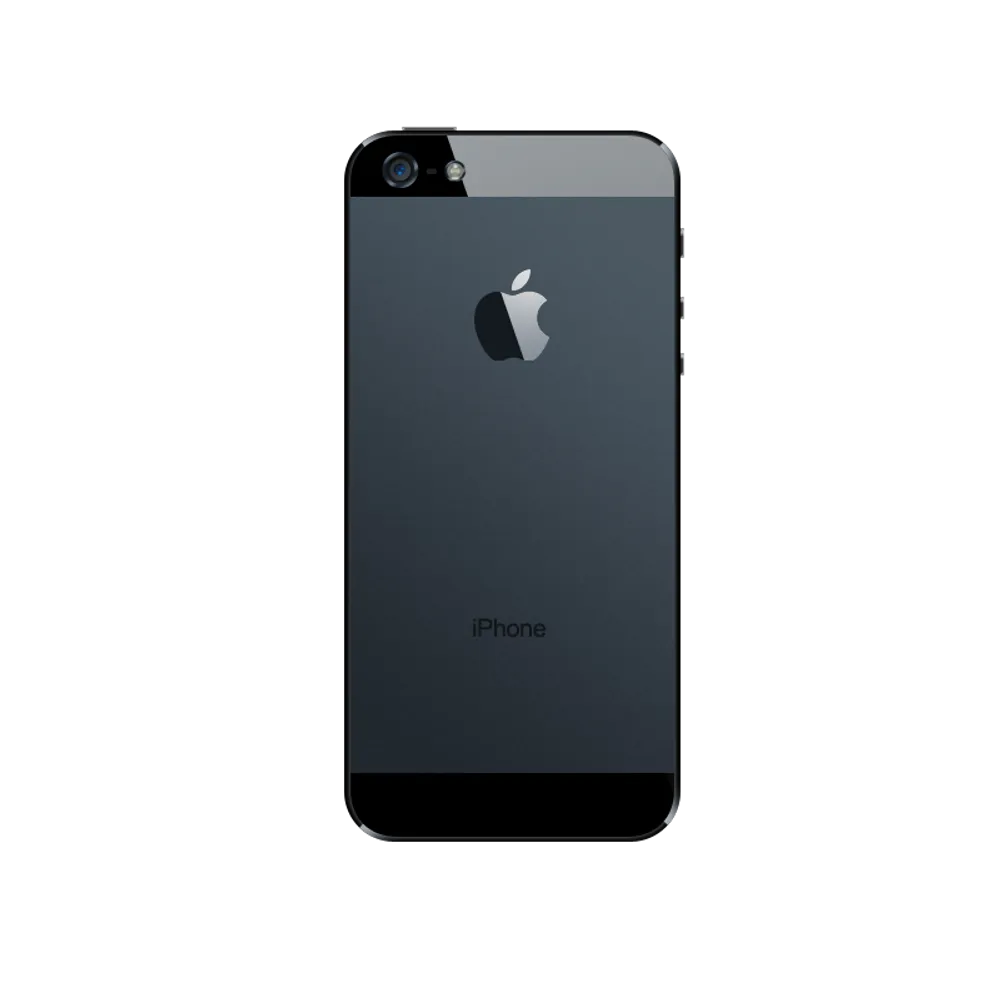 Apple iPhone 5s in space gray color showing the front screen and Touch ID home button on white background