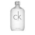 Calvin Klein CK One unisex fragrance bottle with minimalist transparent design on a clean white background
