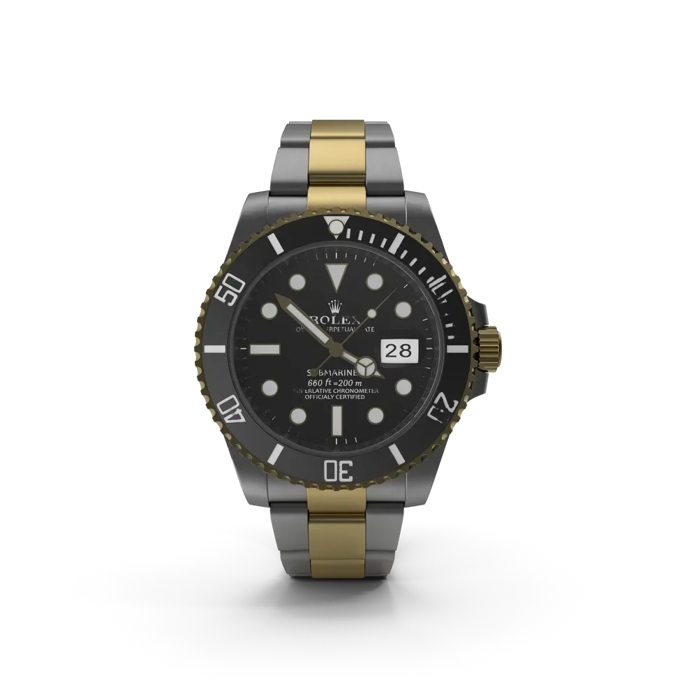 Rolex Submariner luxury dive watch with black dial and Oystersteel bracelet on white background