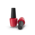 Glossy red nail polish bottle with vivid red swatch showing rich colour on nails