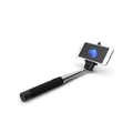 Extendable selfie stick monopod with smartphone holder on white background showing full length reach