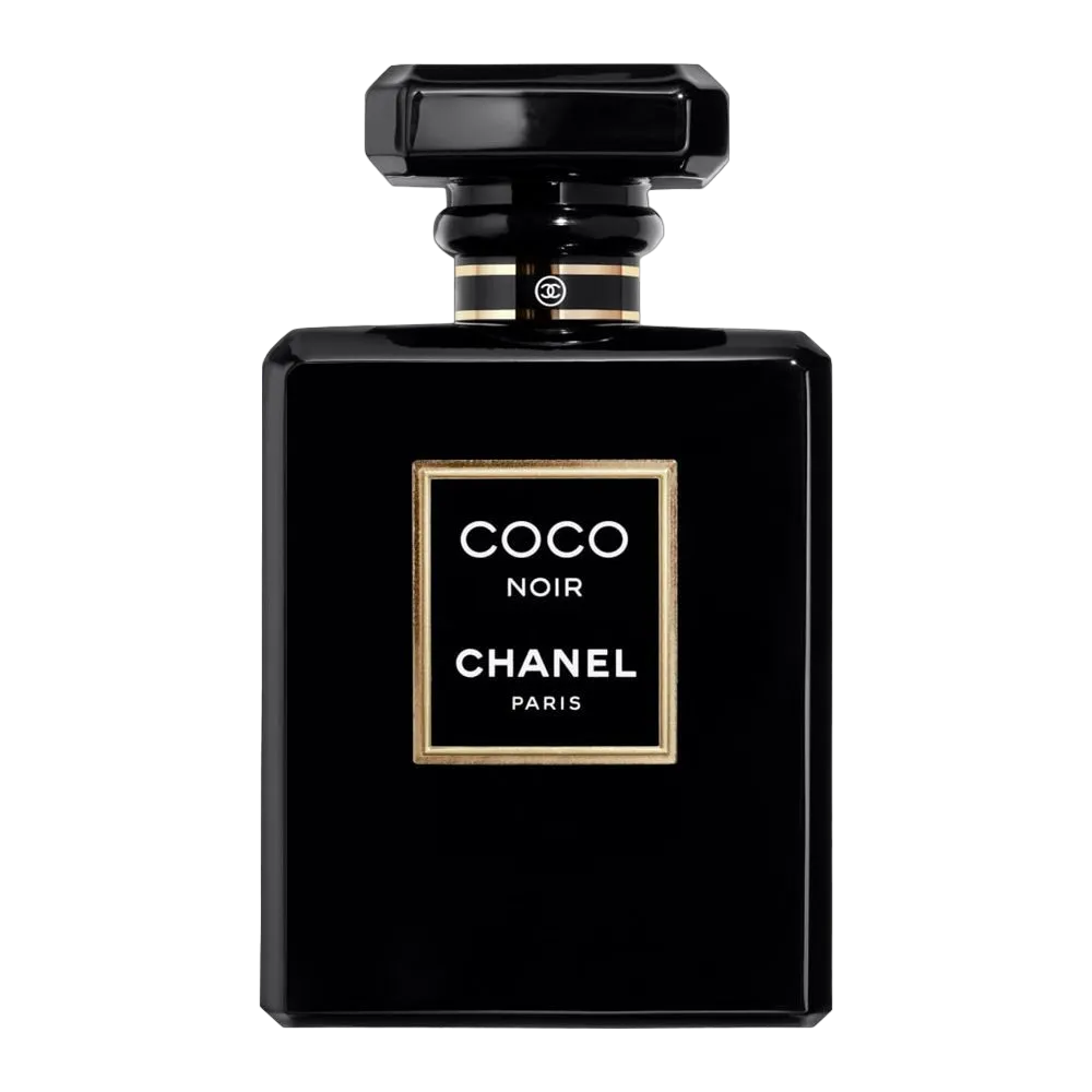 Chanel Coco Noir Eau De Parfum bottle with dark elegant packaging on a black velvet surface