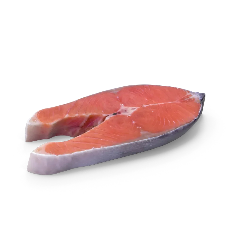 Fresh raw fish steak on a clean surface, ready for grilling, baking, or pan-searing