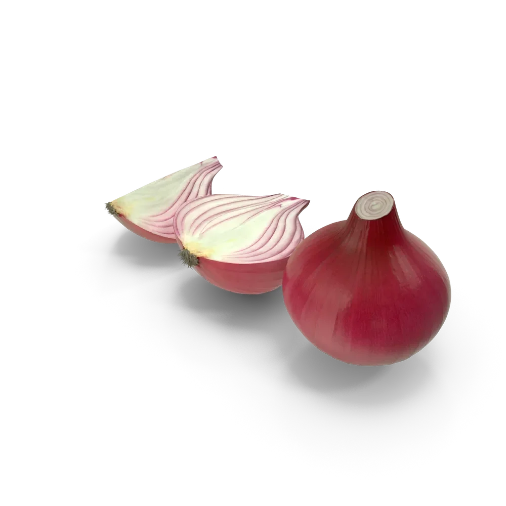 Fresh whole red onions with deep purple skin on a rustic wooden surface