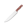 Sharp stainless steel kitchen knife with ergonomic handle on a wooden cutting board