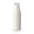Fresh cold milk in a clear glass bottle on a clean white kitchen surface