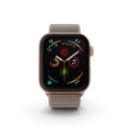 Apple Watch Series 4 in gold aluminum case with matching sport band displayed against a clean white background