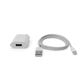 Apple iPhone charger with USB cable on a clean white surface ready for charging