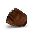 Brown leather baseball glove with deep pocket and contoured wrist strap on a white background