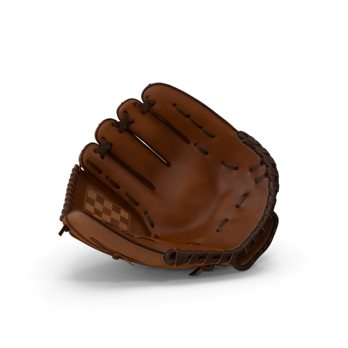 Brown leather baseball glove with deep pocket and contoured wrist strap on a white background