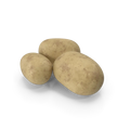 Fresh whole potatoes with earthy skin piled together on a rustic wooden surface
