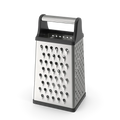 Sleek black kitchen grater with sharp blades on a clean countertop surface