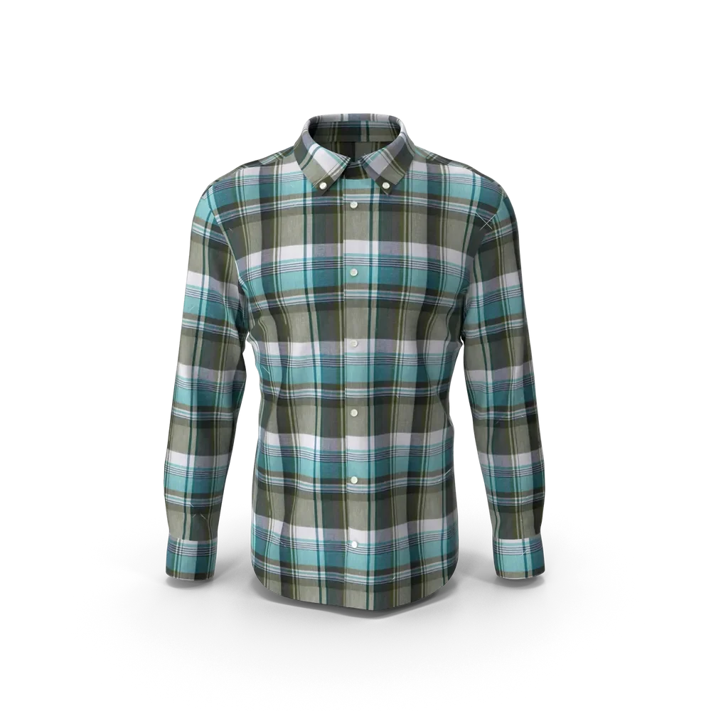Men's classic check pattern button-up shirt displayed on a white background