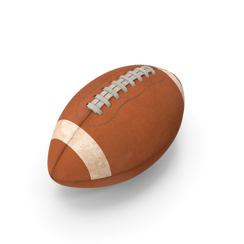 Classic brown American football with white laces and textured grip surface on a green field