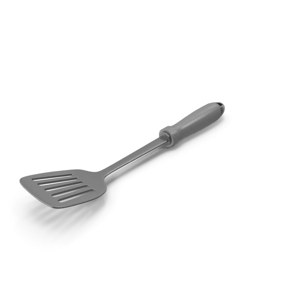 Stainless steel slotted turner spatula with ergonomic handle, ideal for flipping and frying food on a stovetop