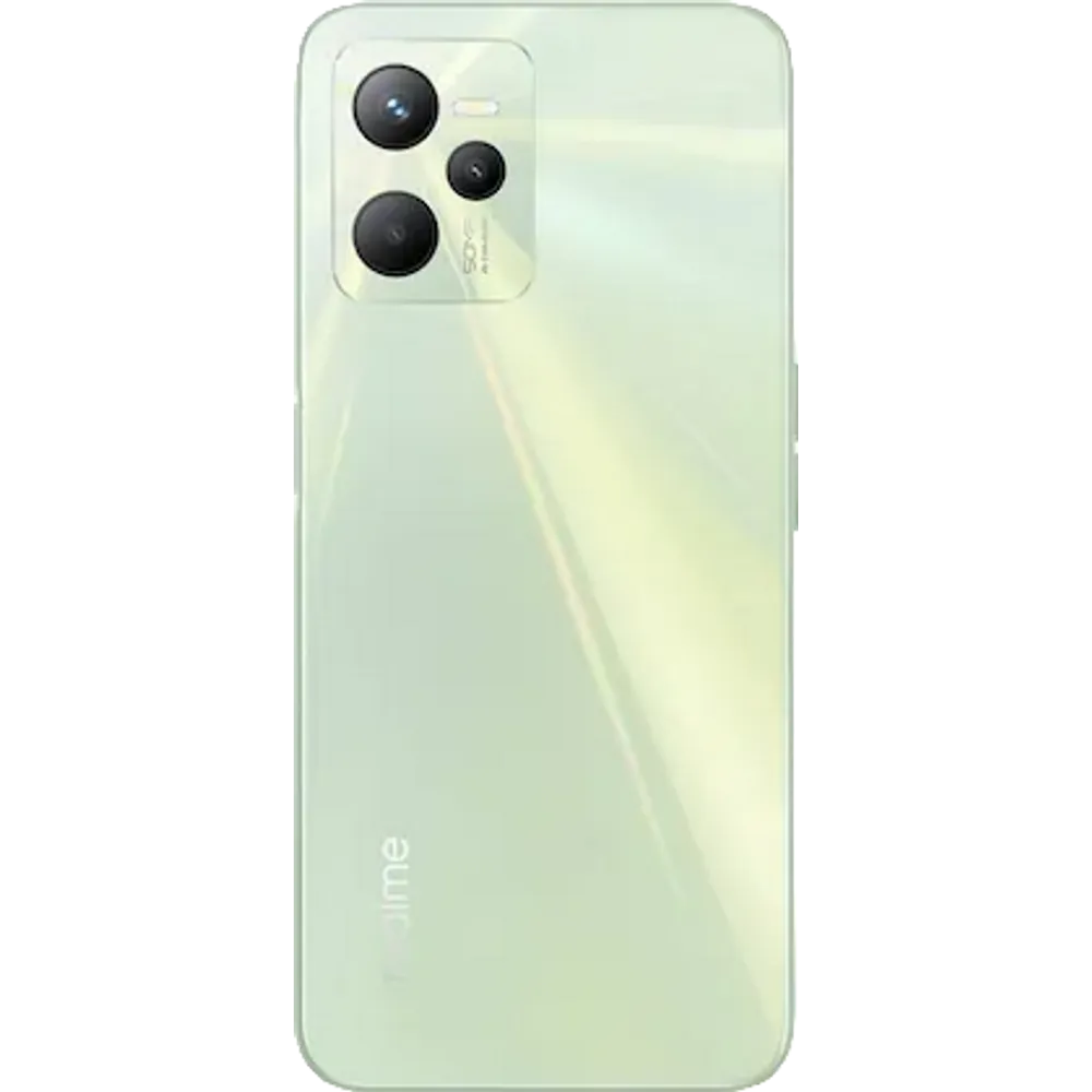 Realme C35 budget smartphone showing front display and glitter finish rear panel