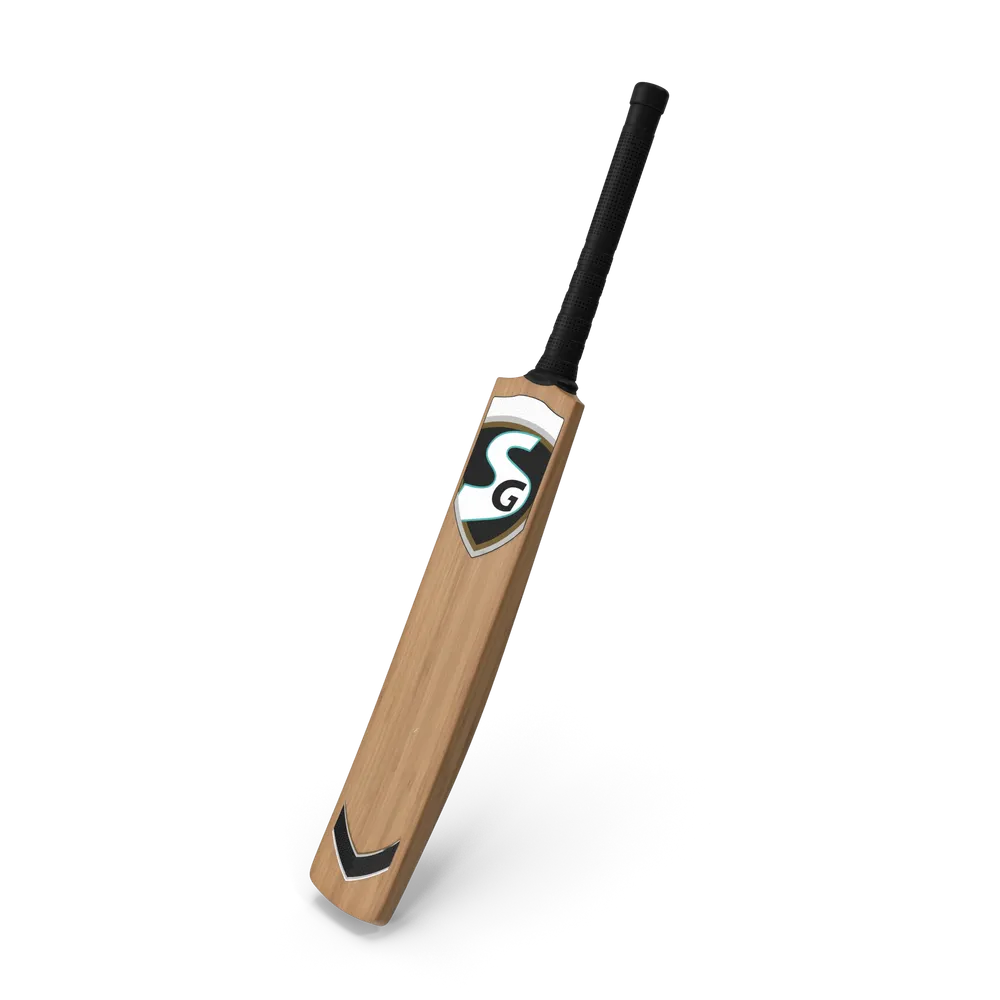 Premium wooden cricket bat with traditional blade and handle grip on a white background