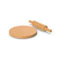 Classic wooden rolling pin with smooth barrel and ergonomic handles on a floured kitchen surface