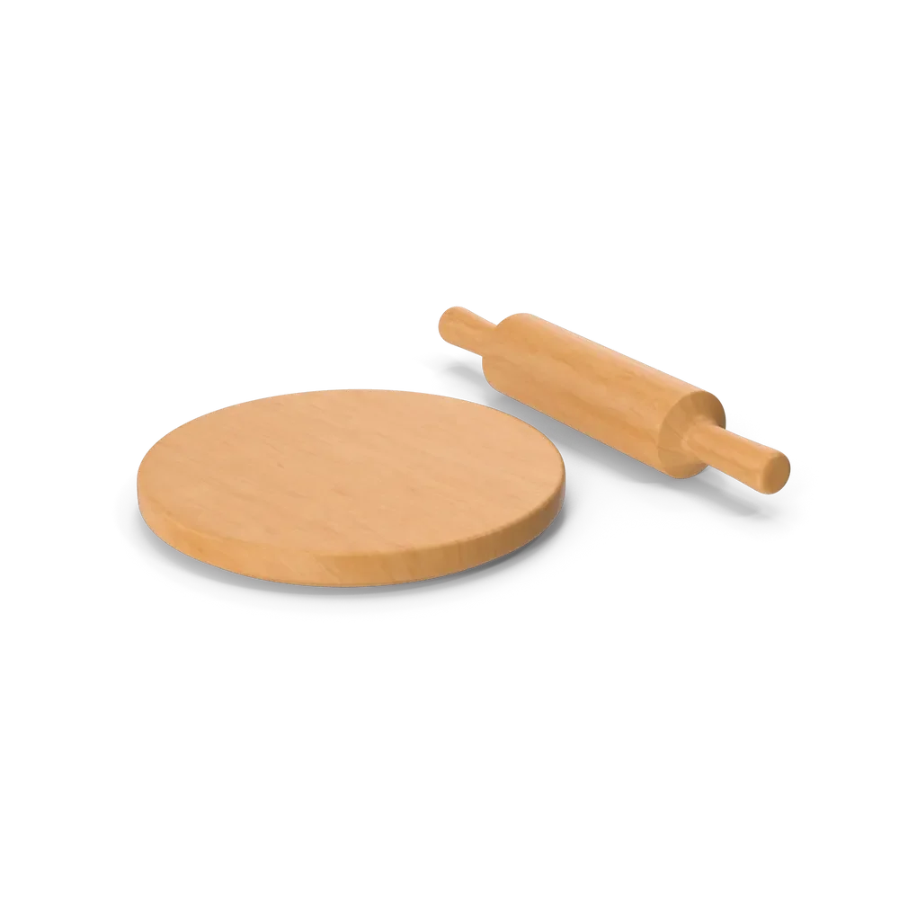 Classic wooden rolling pin with smooth barrel and ergonomic handles on a floured kitchen surface