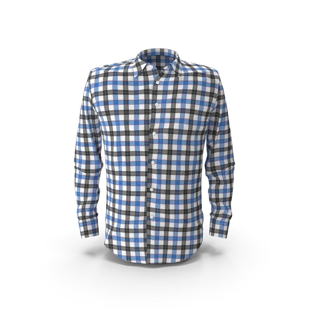 Men's blue and black check shirt displayed on a plain white background showing full front view