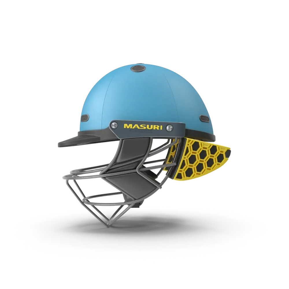 Cricket helmet with protective grille and padded interior designed for batsmen and wicketkeepers