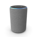 Amazon Echo Plus smart speaker in charcoal finish standing upright on a white surface