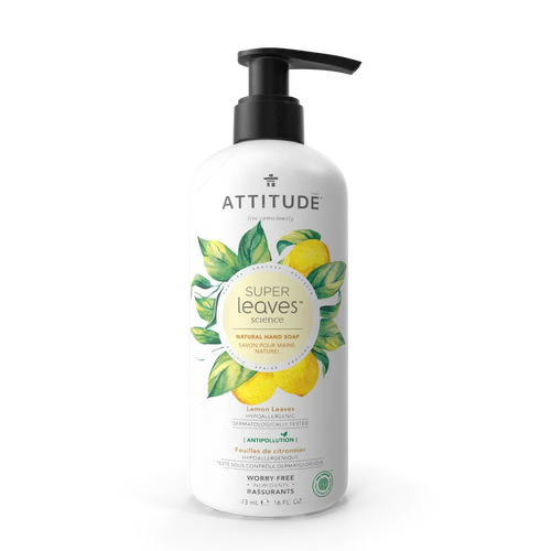 Attitude Super Leaves Hand Soap bottle with green leaf design on a clean white background