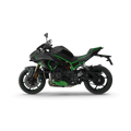 Sleek aerodynamic sportbike motorcycle in aggressive riding stance showing fairing and performance design