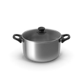 Polished silver cooking pot with transparent glass lid on a kitchen stovetop, ideal for boiling and simmering meals