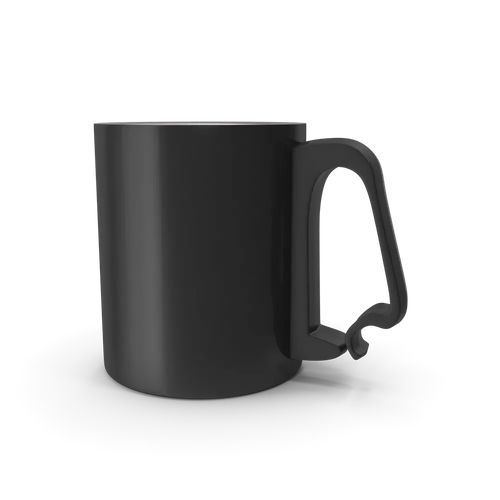 Sleek matte black aluminium cup on a clean white surface, suitable for hot and cold beverages