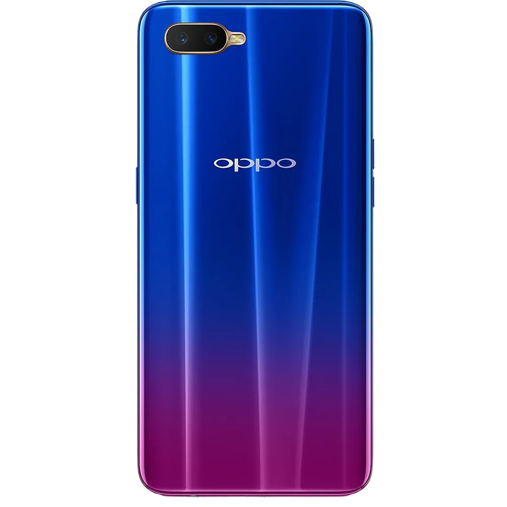 Oppo K1 smartphone with sleek gradient design displayed from front and back angles