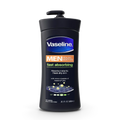 Vaseline Men Body and Face Lotion bottle displayed on a clean white surface for daily skin hydration