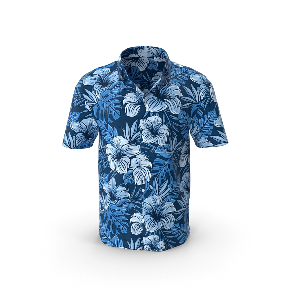 Man wearing a short sleeve button-up shirt in a casual outdoor setting on a warm sunny day