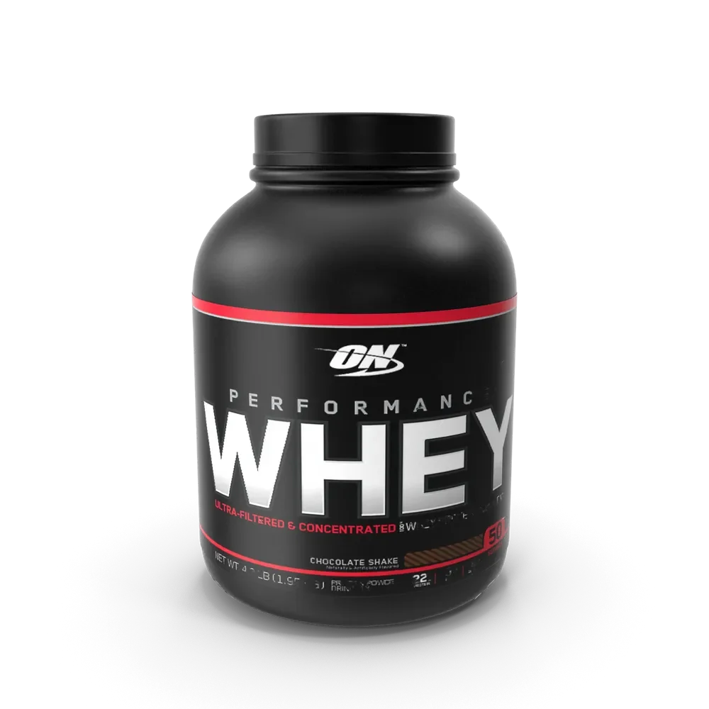 Nutrient-packed protein powder in a sealed container with a measuring scoop resting on top