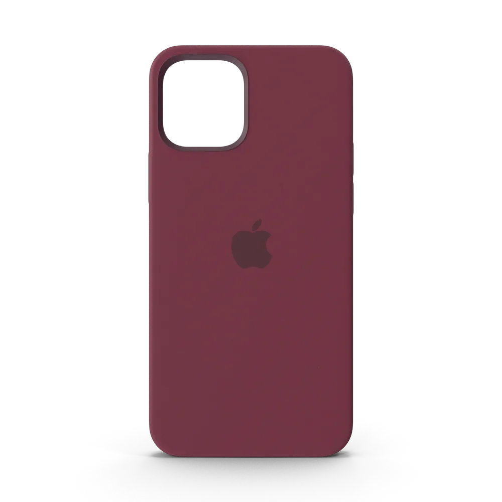 Apple iPhone 12 Silicone Case with MagSafe in deep Plum color, shown against a clean white background