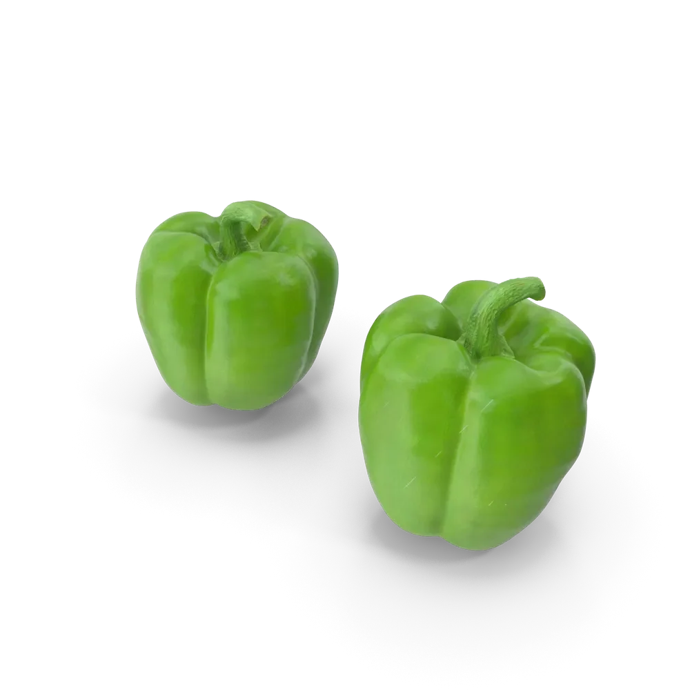 Fresh whole green bell pepper with smooth vibrant skin on a clean white background