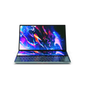 Asus Zenbook Pro Dual Screen Laptop open on a desk showing the primary display and secondary ScreenPad Plus touchscreen