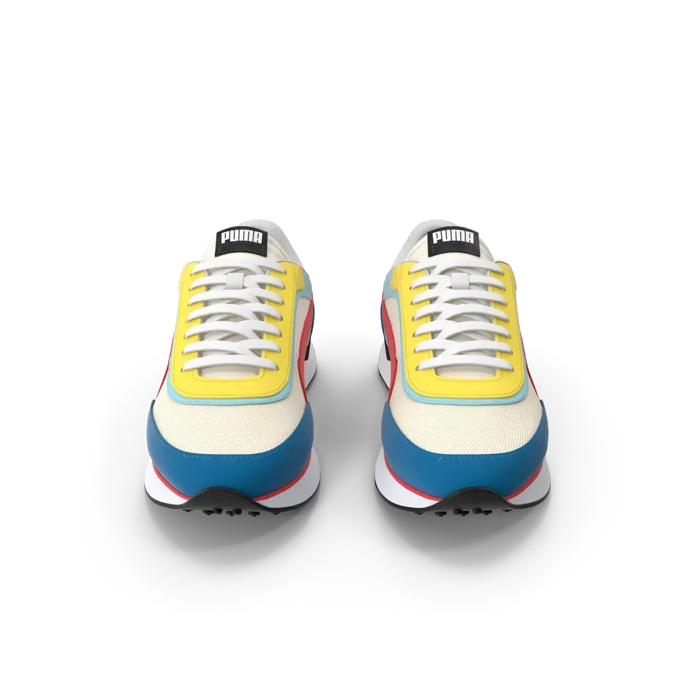 Puma Future Rider Trainers in white and grey colourway displayed on a clean white background