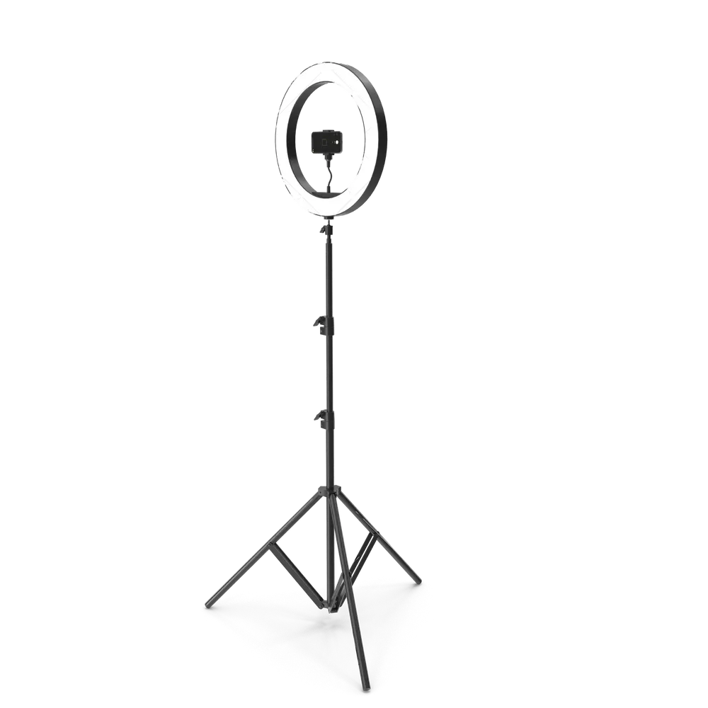Clip-on selfie LED lamp attached to an iPhone displaying soft diffused light for video calls and photography