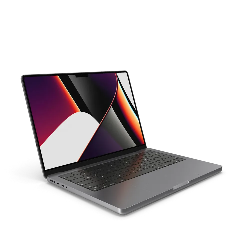 Apple MacBook Pro 14 inch Space Grey closed aluminium unibody design viewed from above