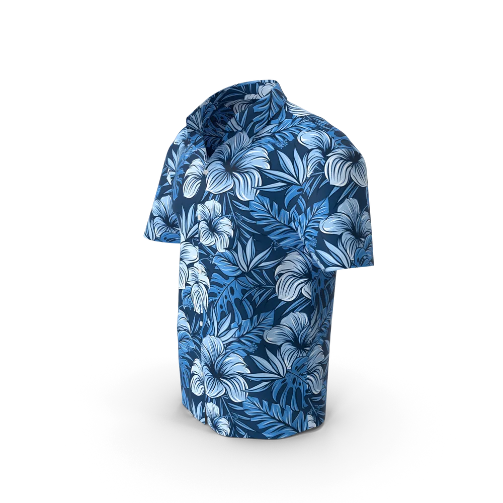 Close-up of a men's short sleeve shirt showing fabric texture and collar detail