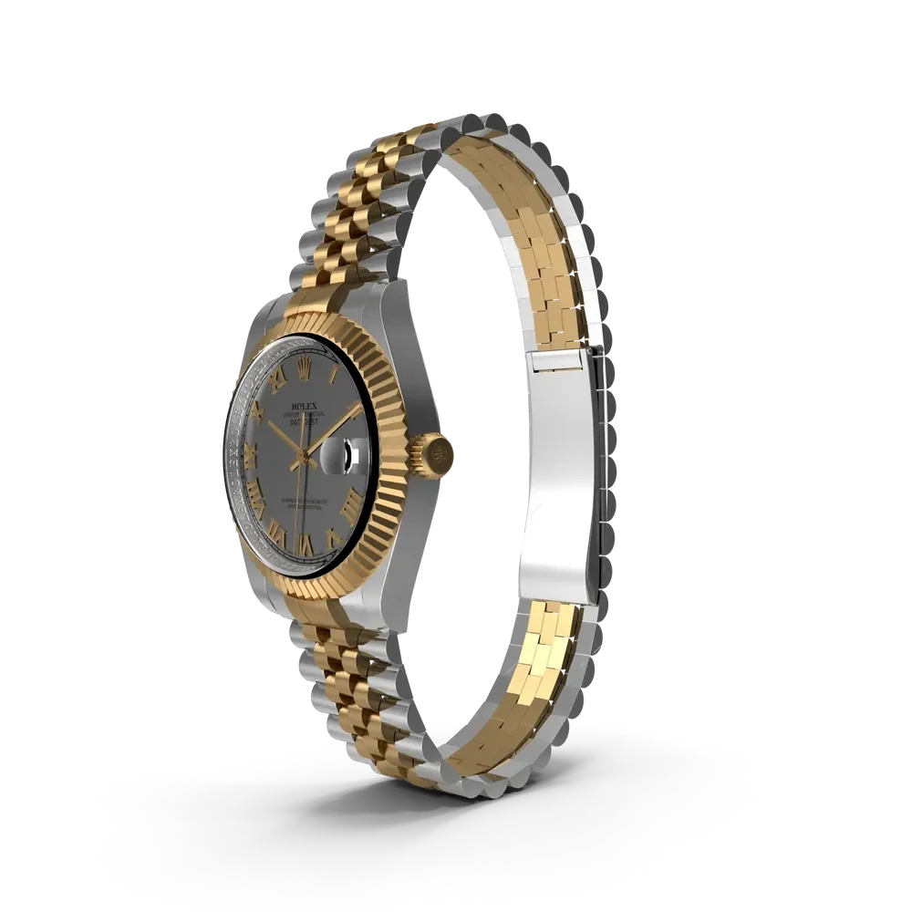 Close-up of Rolex Datejust date window with Cyclops lens magnification on silver dial