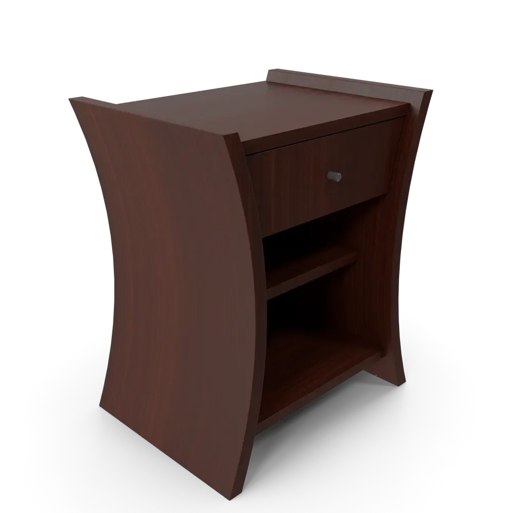 Close-up of African Cherry bedside table surface showing rich warm wood grain and elegant finish