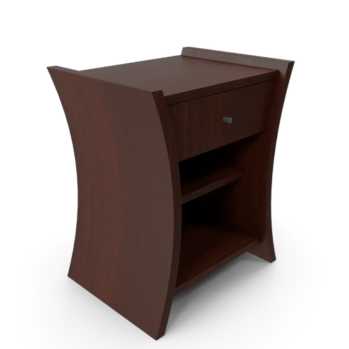 Close-up of African Cherry bedside table surface showing rich warm wood grain and elegant finish