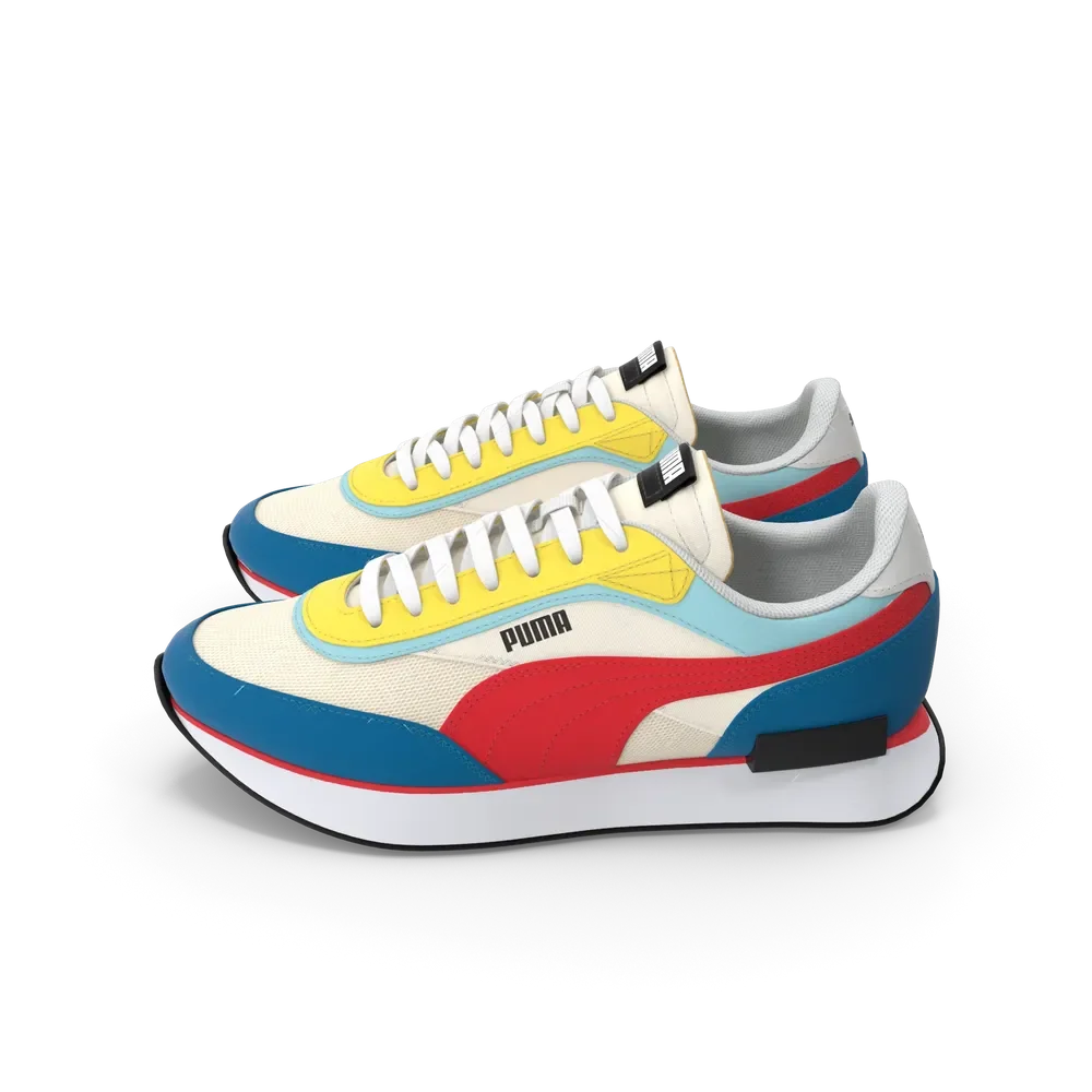 Side profile view of Puma Future Rider retro runner sneakers showing cushioned midsole and rubber outsole