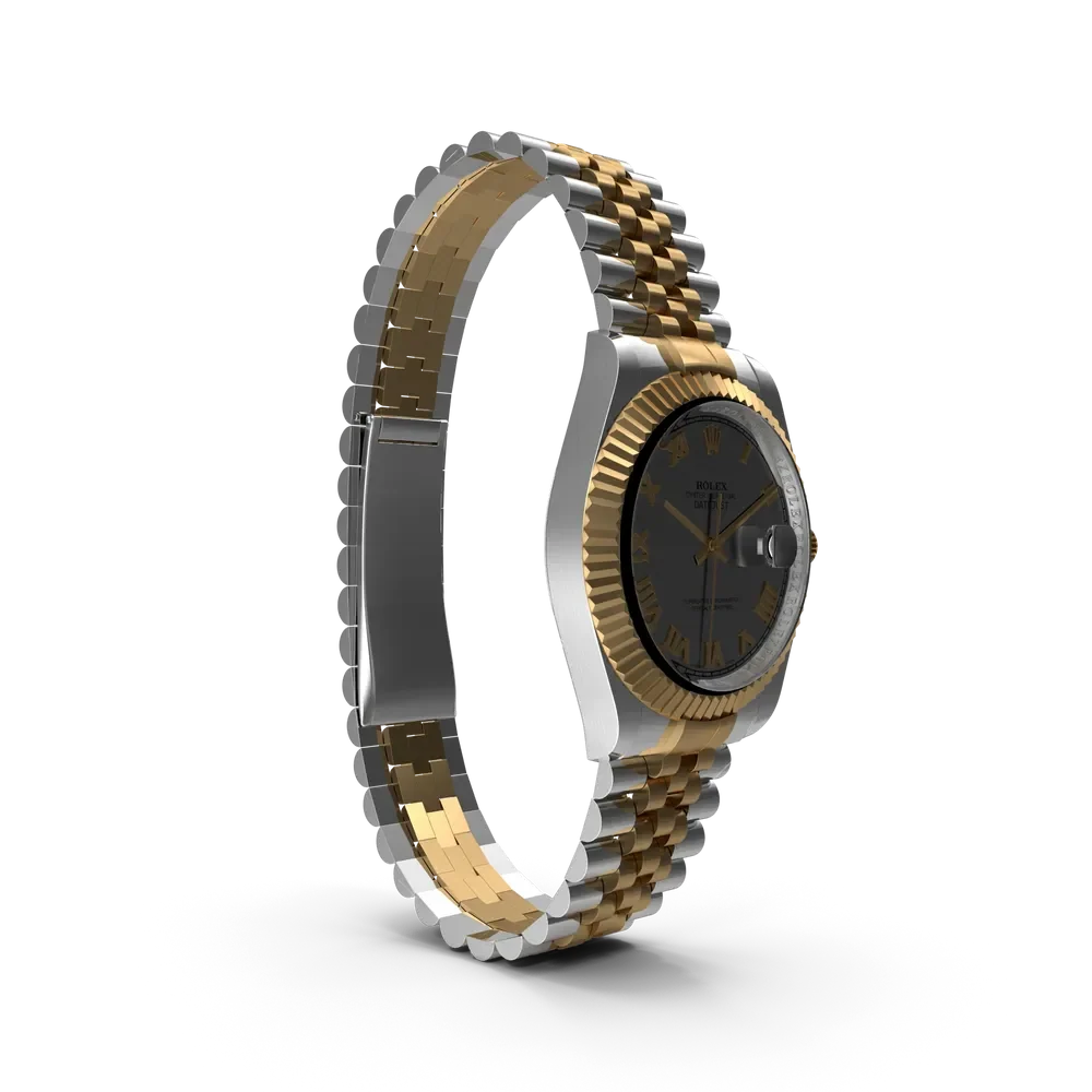 Rolex Datejust two-tone gold and steel watch displayed on a polished surface