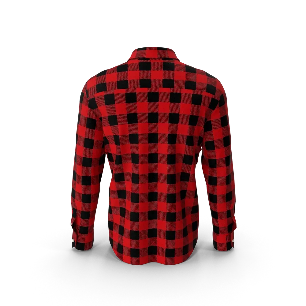 Close-up of plaid shirt fabric texture showing detailed woven pattern and quality stitching