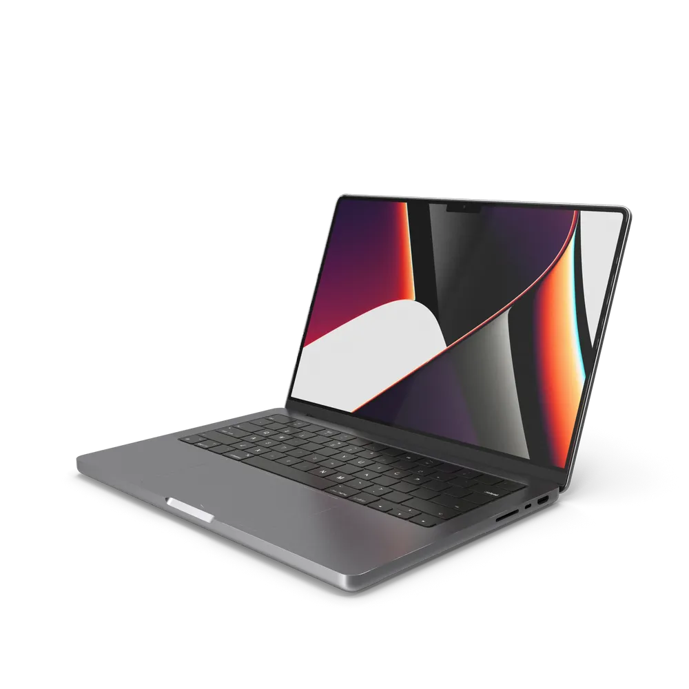 Apple MacBook Pro 14 inch Space Grey side profile showing slim design and MagSafe charging port